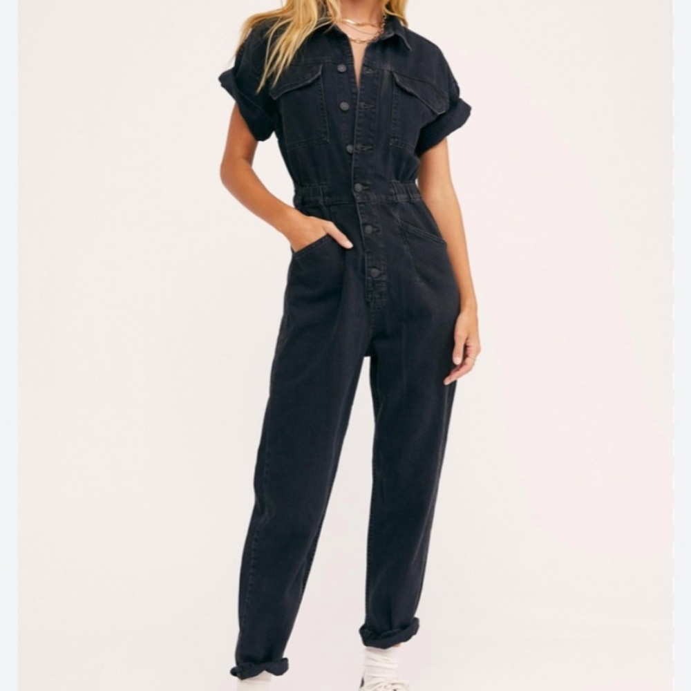 Free people marci jumpsuit in iron black